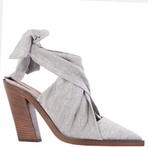 Burberry Gray Fabric Ankle Wrap Block Heel Booties